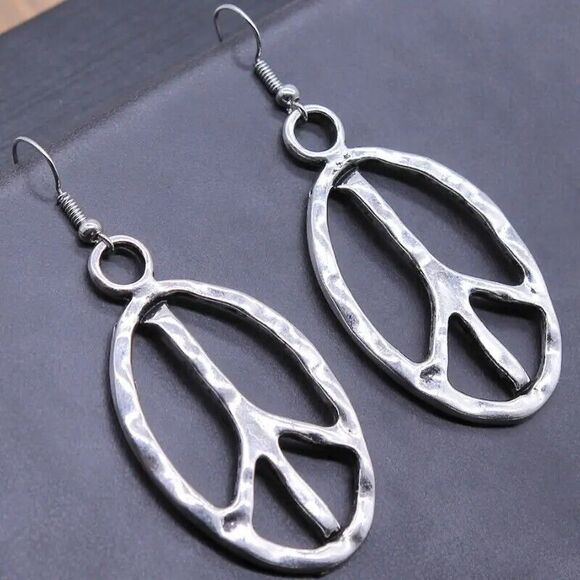 BOHO Hammered Peace Sign Earrings - Picture 2 of 4